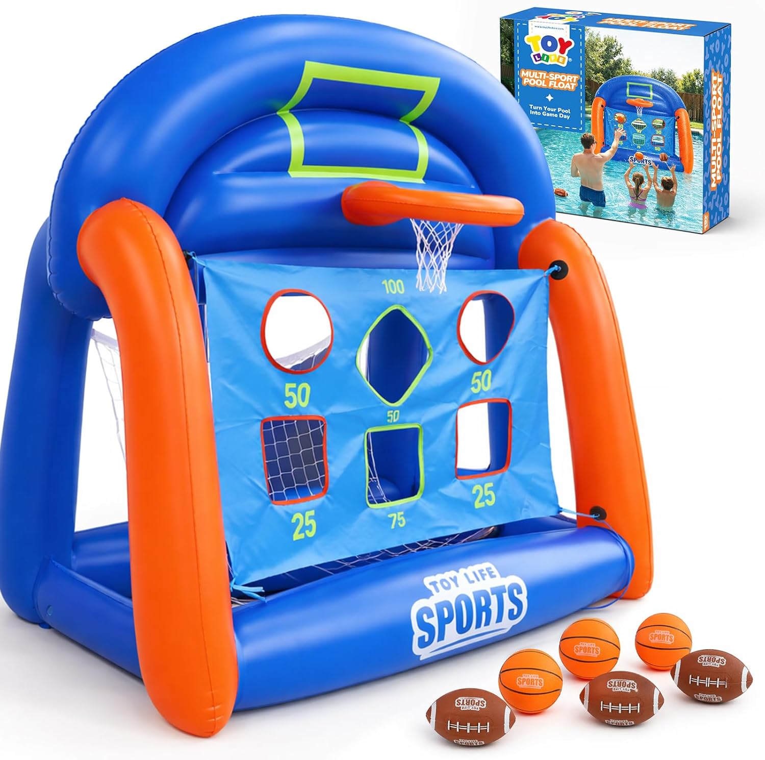 Kids Toys Set - เกมส์สระน้ำแบบมัลติสปอร์ตเป่าลมสำหรับเด็ก วัยรุ่น และผู้ใหญ่ - ชุดเล่นน้ำบาสเก็ตบอลและฟุตบอล ของเล่นสระว่ายน้ำแสนสนุกสำหรับครอบครัว