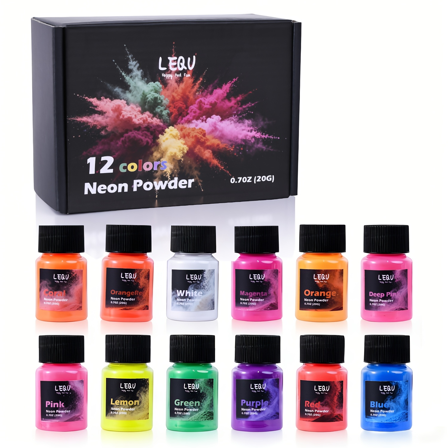 Slime Making Kit - LEQU ผงสีเรซินนีออนเรืองแสง 12 สี, 20 กรัม/0.7