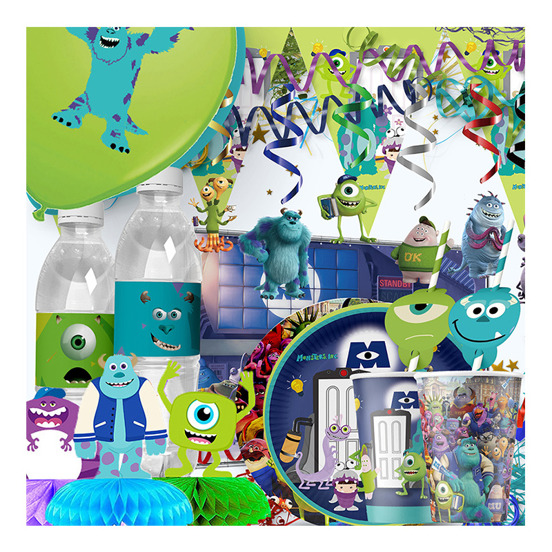 Toys Background For Kids - มอนสเตอร์ อิงค์ ยูนิเวอร์ซิตี้ อุปกรณ์ตกแต่งงานเลี้ยงวันเกิด ชุดอุปกรณ์รับประทานอาหารแบบใช้แล้วทิ้ง ลูกโป่ง