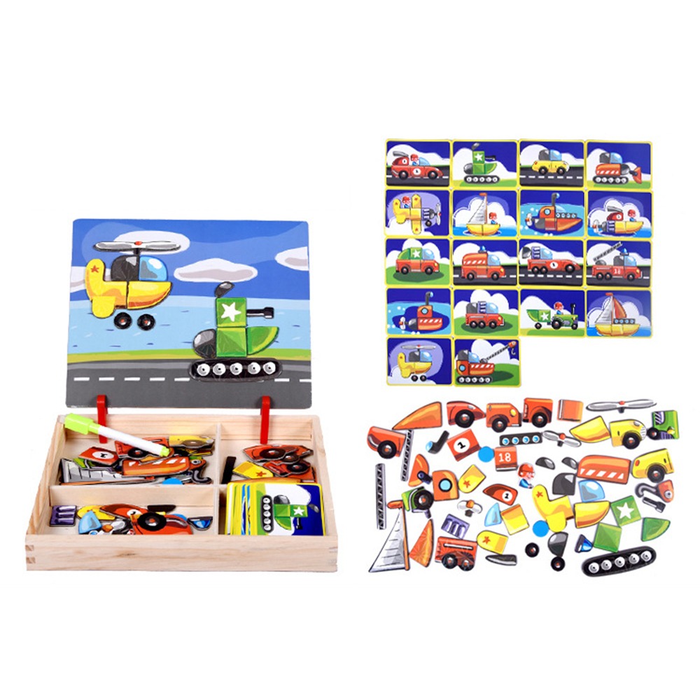 Kids Toys Drawing Easy - ปริศนาแม่เหล็ก 3 มิติ ทำจากไม้ พร้อมฝาปิด ของเล่นสติ๊กเกอร์แม่เหล็กเพื่อการศึกษา