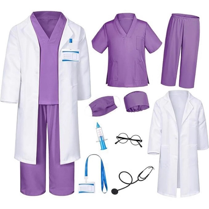 Kids Toys Doctor Set - ชุดของเล่นบทบาทสมมติคุณหมอเด็ก เสื้อกาวน์สีขาว หูฟังแพทย์ กระเป๋าของเล่น ชุดคอสเพลย์