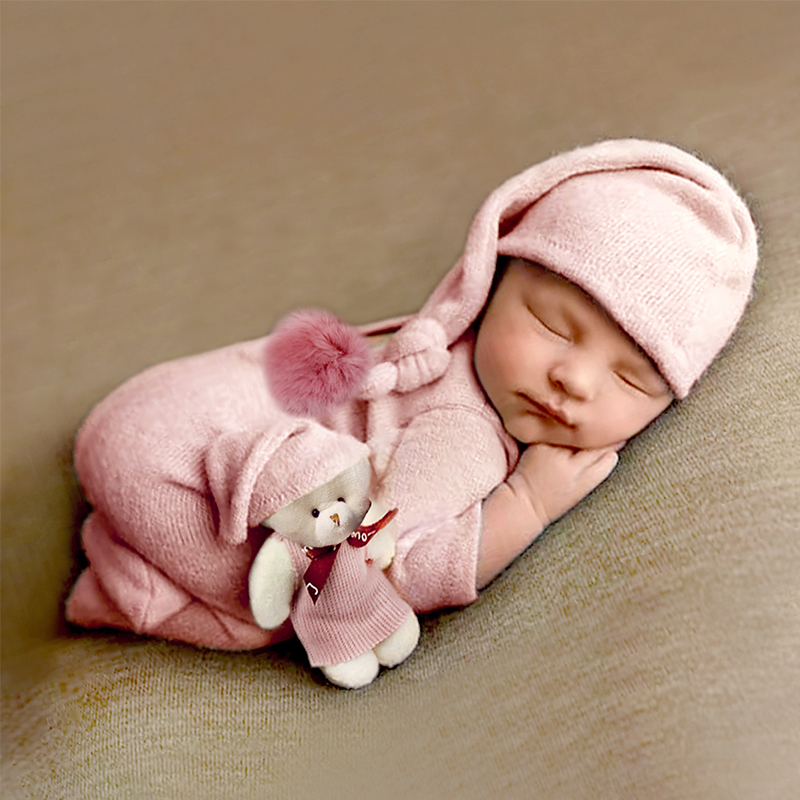 Kids Toys New Born - ชุดจั๊มสูทเด็กแรกเกิด 3 ชิ้น ยี่ห้อ Ylsteed พร้อมหมวกปอมปอมและตุ๊กตาขนาดเล็ก