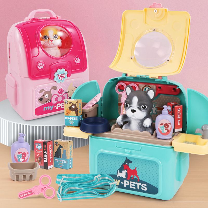Kids Toys Doctor Set - ชุดดูแลสัตว์เลี้ยงชุดกรูมมิ่งสุนัขพร้อมกระเป๋าเป้สะพายหลังชุดของเล่นชุดหมอสัตว์แพทย์ทางการศึกษาของเล่นสวมบทบาทสำหรับเด็กวัยหัดเดิน