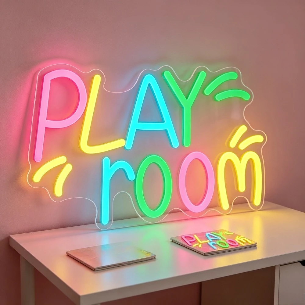 Kids Play Zone Toys - ป้ายไฟนีออนสำหรับตกแต่งผนังห้องเด็กเล่น ไฟ LED ปรับความสว่างได้ เหมาะสำหรับห้องเด็ก ห้องเล่น