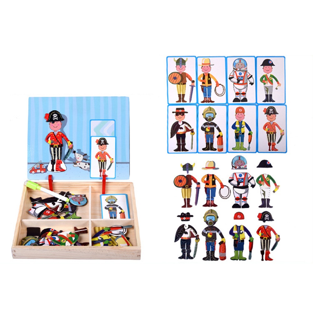 Kids Toys Drawing Easy - ปริศนาแม่เหล็ก 3 มิติ ทำจากไม้ พร้อมฝาปิด ของเล่นสติ๊กเกอร์แม่เหล็กเพื่อการศึกษา