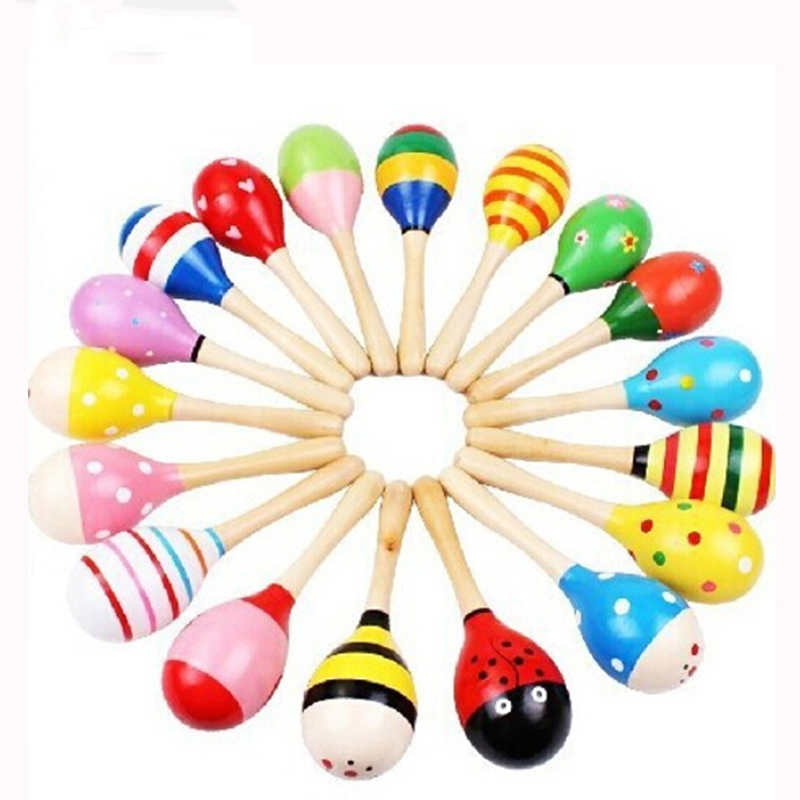 Kids Toys New Born - 2pcs ไม้ที่มีสีสันขนาดเล็ก Rattles Maracas Beat ของเล่นเพื่อการศึกษาเด็ก