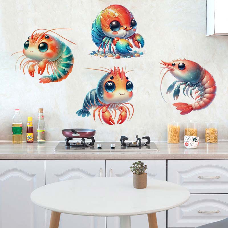 Kids Toys Kitchen - สติ๊กเกอร์รูปกุ้งน่ารักสำหรับตกแต่งบ้านในตู้เย็นห้องครัวสติกเกอร์สำหรับเด็กบ้านแสนตลกของเล่นเด็กสีสันสดใสรูปลอก M865