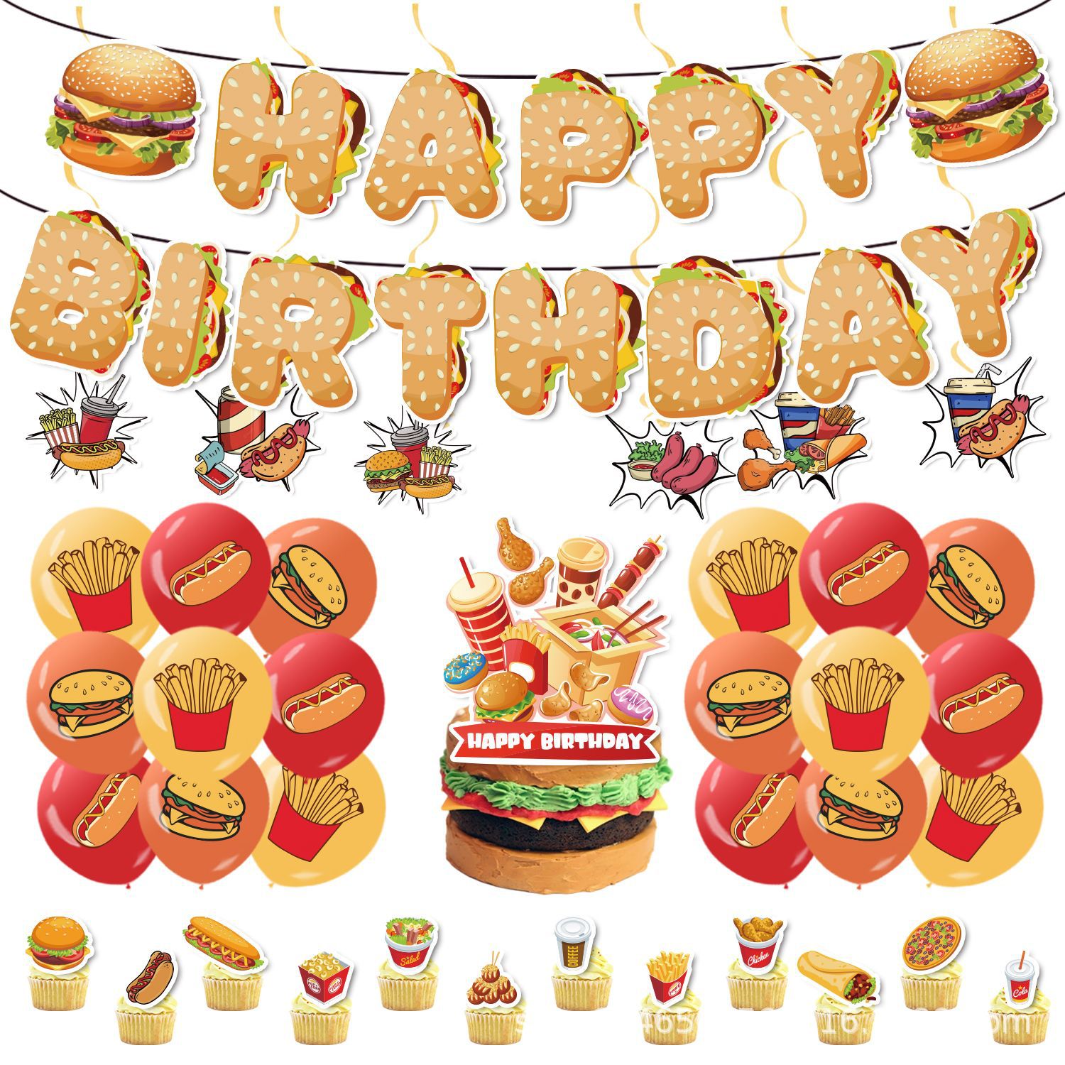 ชุดตกแต่งงานวันเกิดธีมแฮมเบอร์ - Toys Background For Kids บทวิจารณ์และราคา